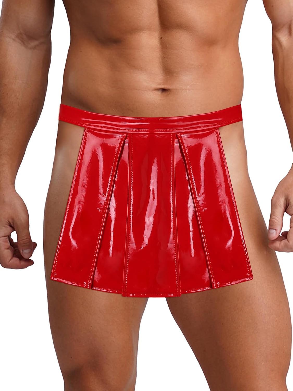 YiZYiF Loincloth for Men Vinyl Stretchy Sumo Underwear Loincloth Underwear Armor Warrior Kilt Slit Half Skirt
