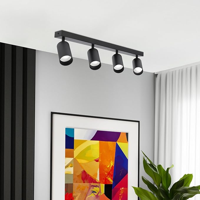 EDO EDO Plafondlamp MALGA - Spotlight Plafondbalk in Zwart 4-lichts - Plafondlampen Spots met GU10-aansluiting, Industrieel Plafond Binnenspots voor Keuken Woonkamer Slaapkamer Eetkamer, Zonder Lampen photo 2