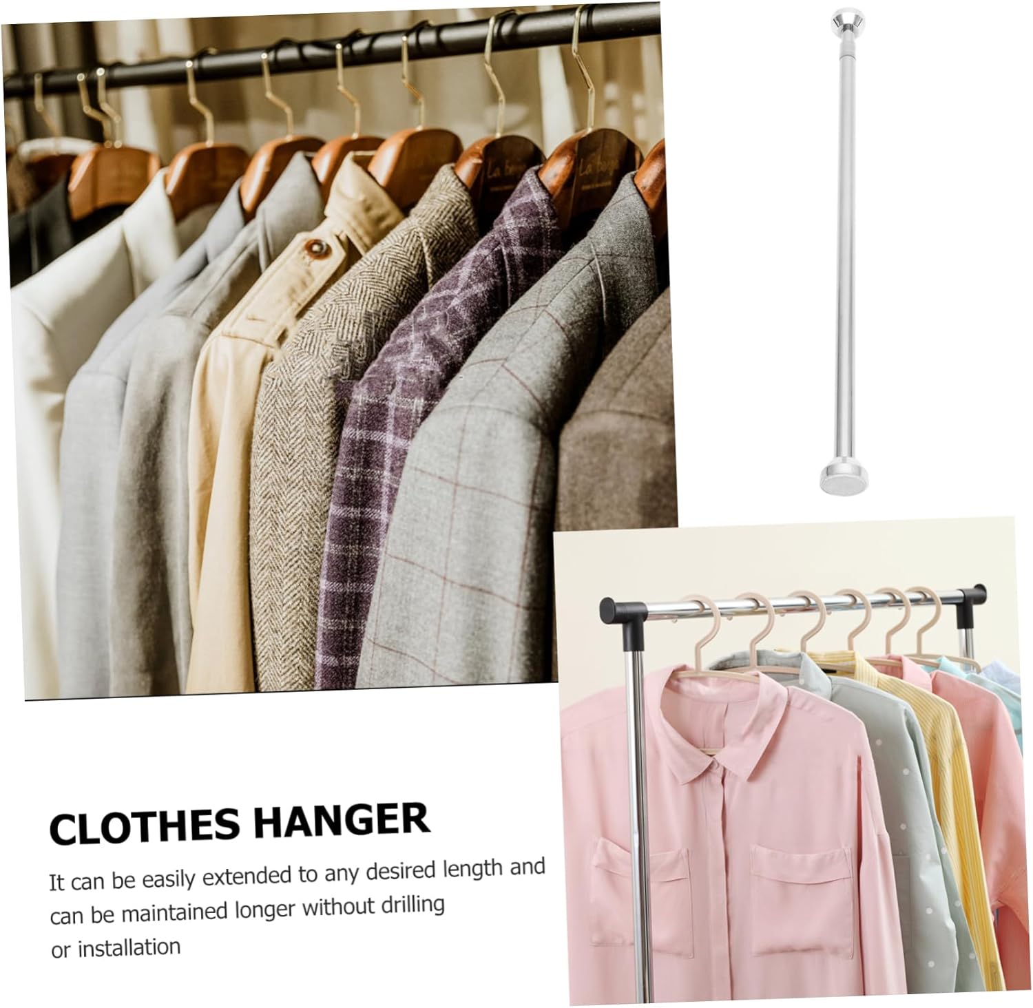 Stainless Steel Clothes Drying Rod Extendable No Drill Spring Tension Rods for Window Bathroom Kitchen