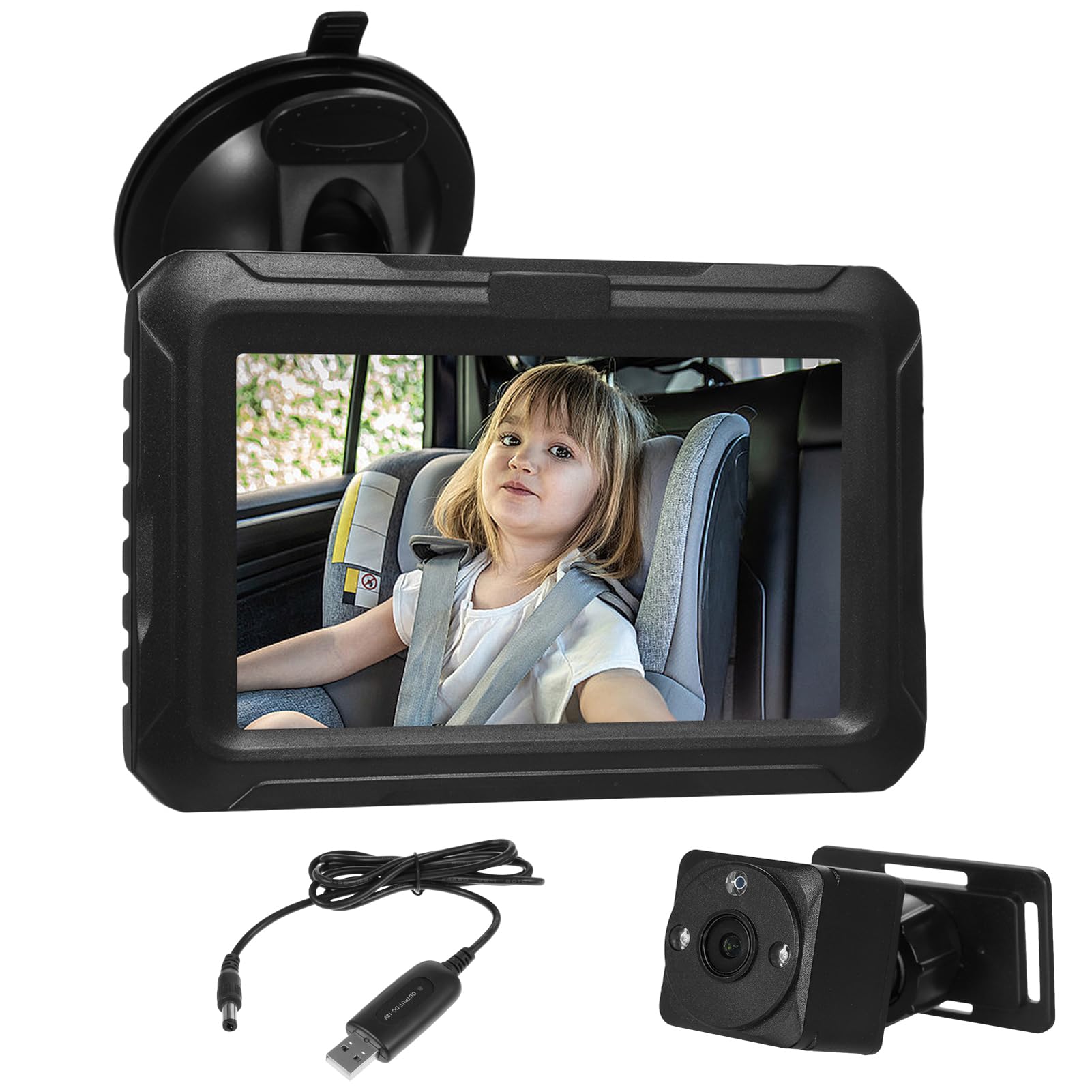 Generic Specchio per Telecamera per Auto per Bambini con Visione Notturna, Monitor da 4,3" per la Sicurezza dei Bambini, Alimentazione USB, Grado di impermeabilità IP68