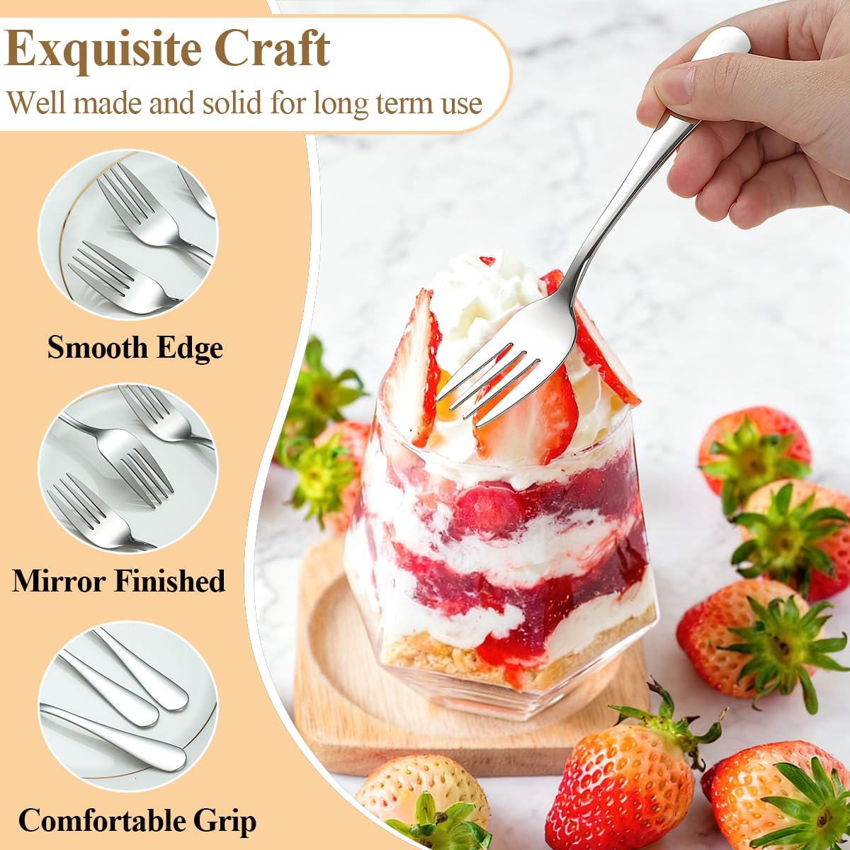 Dessert Forks Set of 24, Stainless Steel 5.5“ Cake Fork for Cocktail, Dessert, Cake, Tea, Fruit, Cheese, Appetizer Small Forks for Party, Hotel, Restaurant, Cafes — Amazon image 6