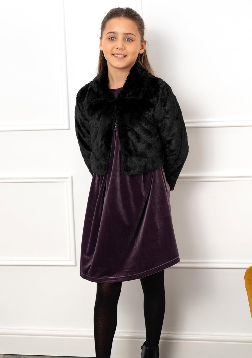 BOLEROSE Girls Cozy Faux Fur Childrens Kids Collared Bolero Shrug Jacket Coat - Image 5