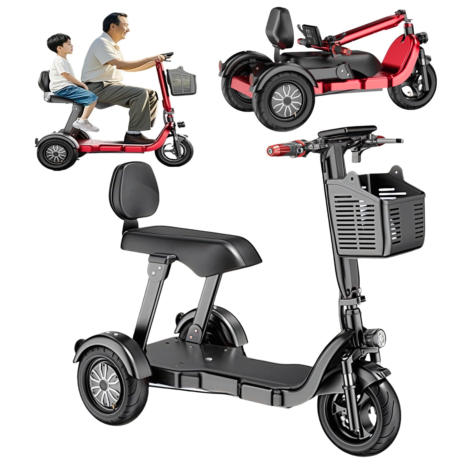 Scooter per Anziani Scooter Leggero Scooter Pieghevole Mobilità Facile Pieghevole Autonomia 20 km Dispositivo per Sedia a rotelle elettrica a 4 Ruote con Faro a LED
