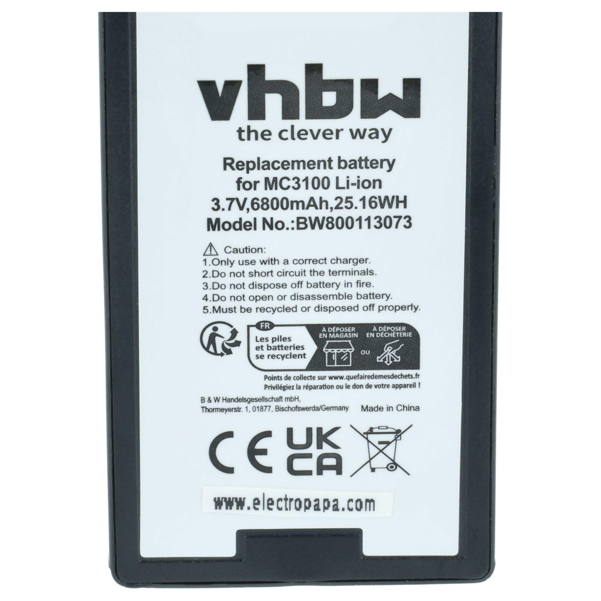 vhbw Batterie Compatible avec Symbol MC3190, MC3100, MC3190G, MC3190-G13H02E0, MC3190-GL4H04E0A Scanner de Code-Barre POS (6800mAh, 3,7V, Li-ION)