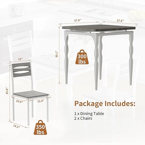 Miniatura 2 de Juego de mesa de comedor GarveeHome para 2, juego de mesa y sillas de 2 piezas, juego de mesa de 3 piezas con patas de mesa en espiral para espacios