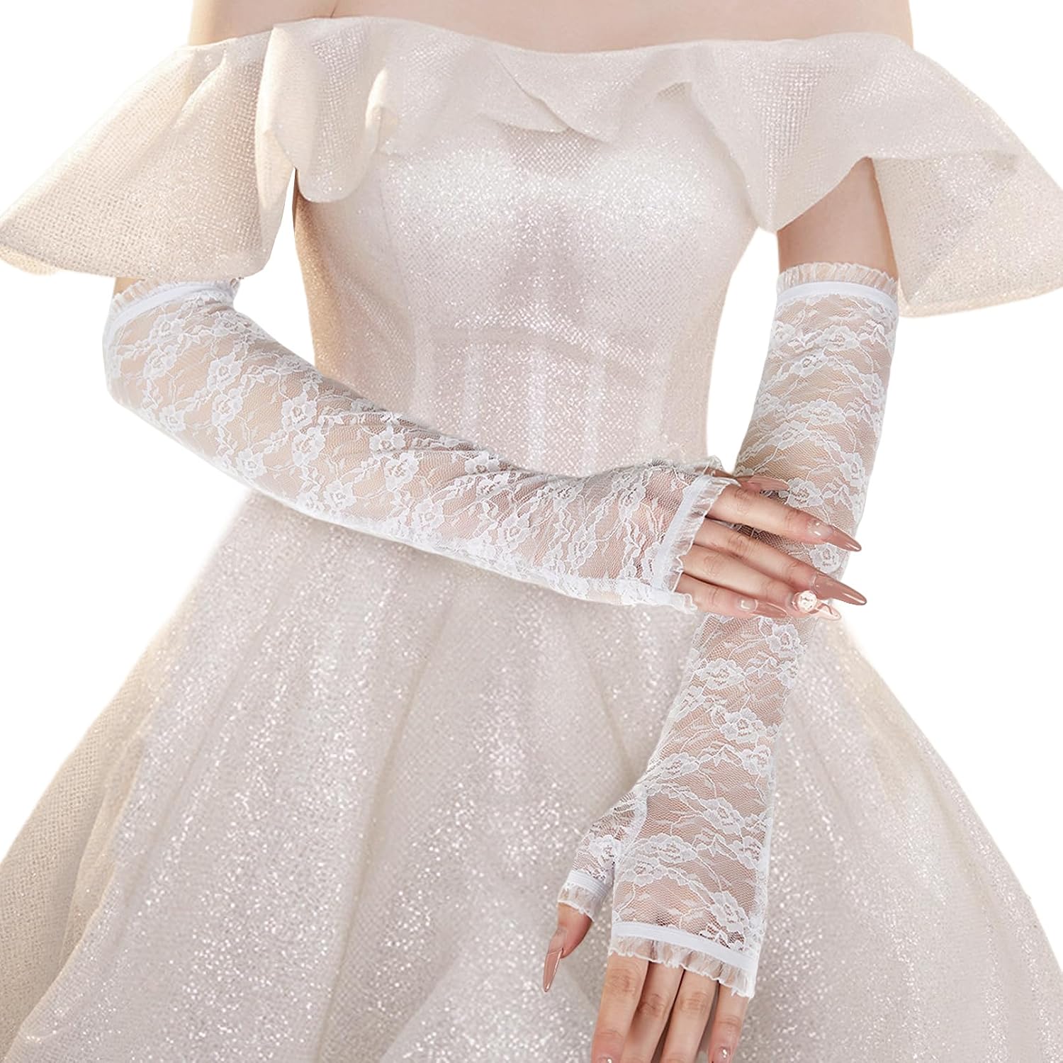 Lace Arm Sleeves for Women Wedding Dress,Fingerless Lace Gloves