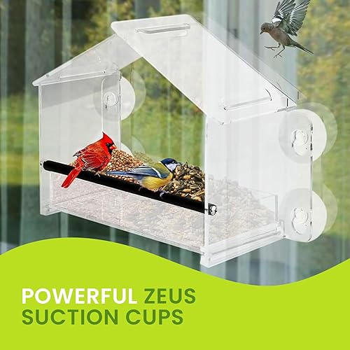Miniatura 9 de Nature Gear Comedero acrílico transparente para pájaros para ver ventanas, resistente a la intemperie y fácil de limpiar con bandeja deslizante,