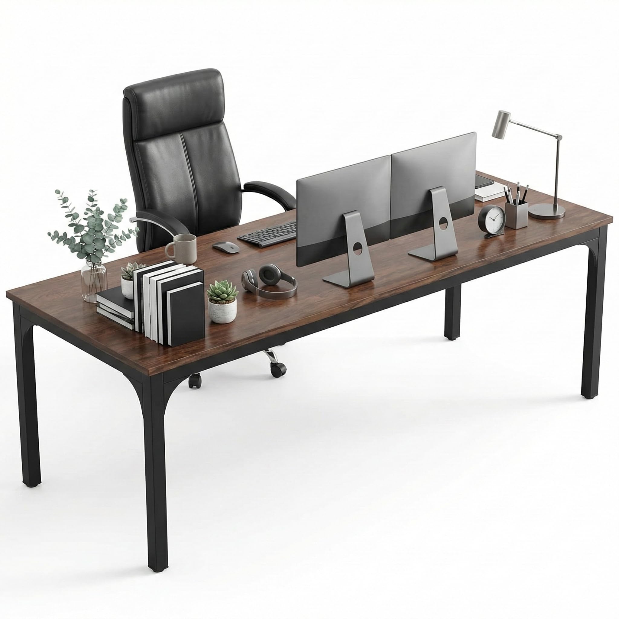 Lailang 200cm Escritorio Oficina, Mesa Escritorio Grande, Mesa de Trabajo, Escritorio Madera, Mesa Ordenador E Impresora, Bancada de Trabajo Oficina, 200 x 70 x 75 cm, Brown
