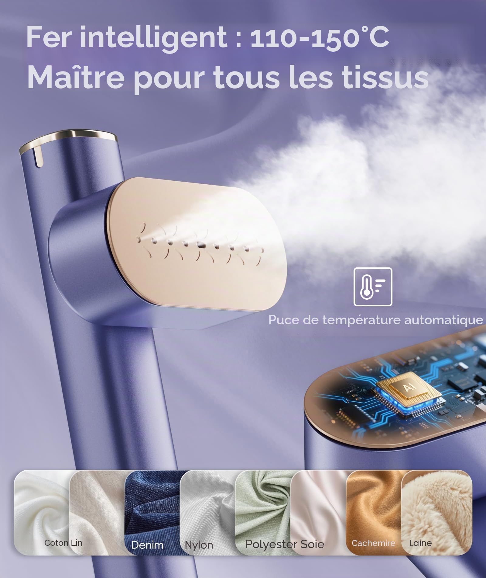 Défroisseur vapeur portable 2 en 1 pour vêtements, 100-240 V double tension, réservoir d'eau de 1000 W et 120 ml, Blue