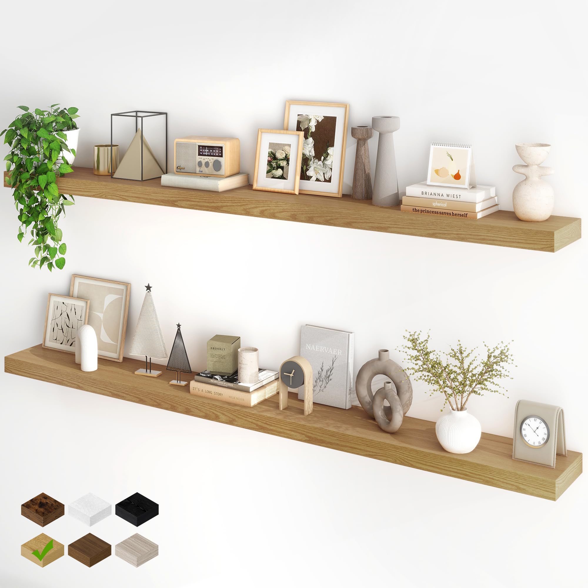 Fun Memories 72 inch oak floating shelf set of 2