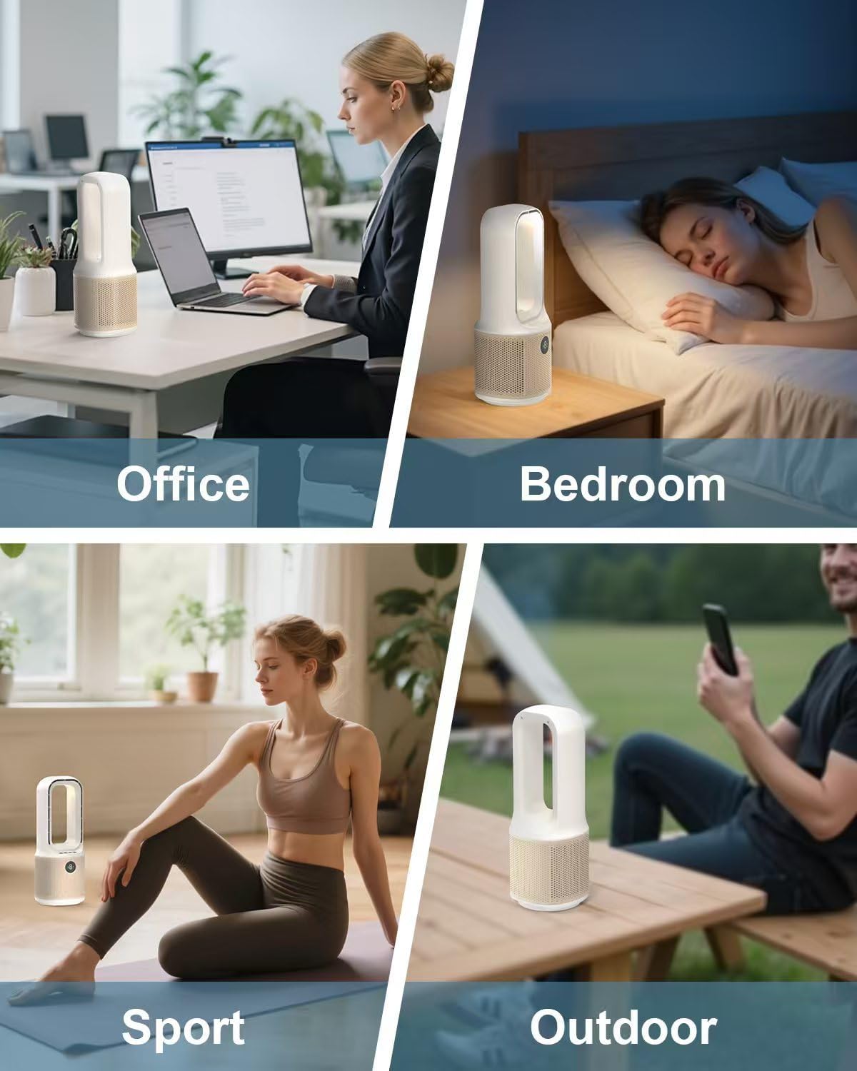 14 Inch Bladeless Desk Fan, USB Rechargeable Personal Cooling Fan, Small Ultra Quiet, 9 Wind Speeds, 3 LED Night Light, 60° Oscillation, 1-9H Timer, Child & Pet Safe for Home Office Bedroom Desktop