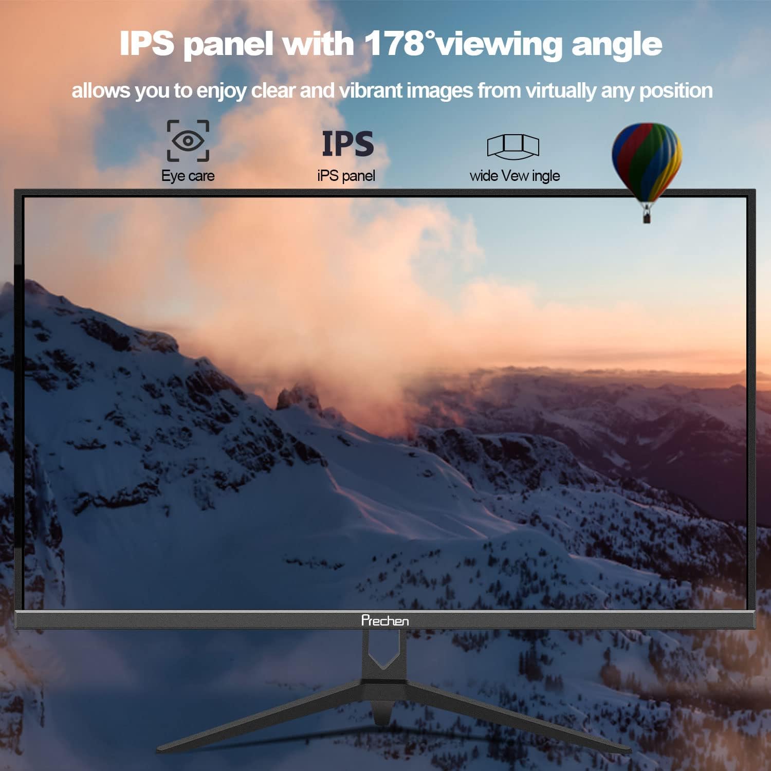 Monitor connectivity ports including HDMI, VGA, and DC power input