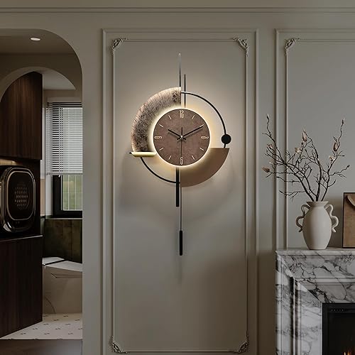 Miniatura 7 de Reloj de pared moderno de péndulo decorativo, brillo activado por sonido, sin tictac, relojes de pared grandes y únicos para sala de estar, pasillo,