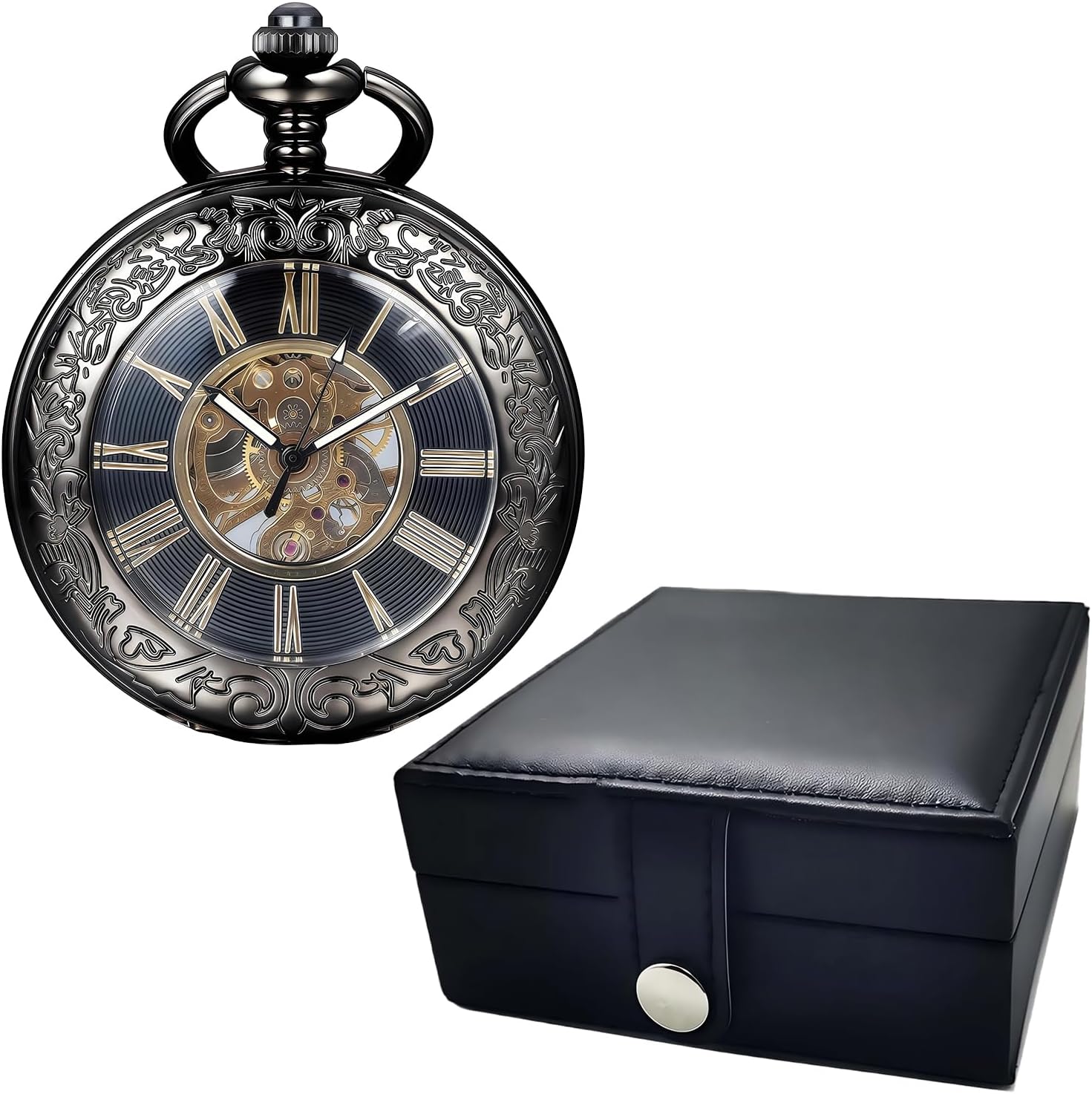 Mechanical Pocket Watch, for Men Women Special Magnifier Half Hunter + Box for Pocket Watches Portable Single Pocket Watch Case