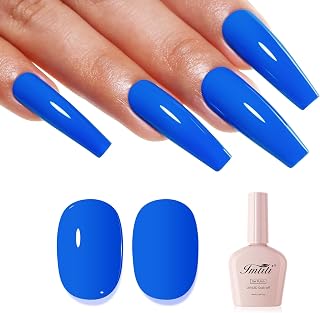 Imtiti Blue Gel Nail Polish, Electric Blue Nail Gel Polish High Gloss Soak Off UV LED Spring Summer Nail Art Manicure Salon DIY Design 10ML
