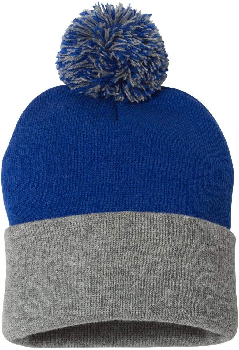 Sportsman SP15 - Pom Pom Knit Cap, Royal/Heather Grey, One Size