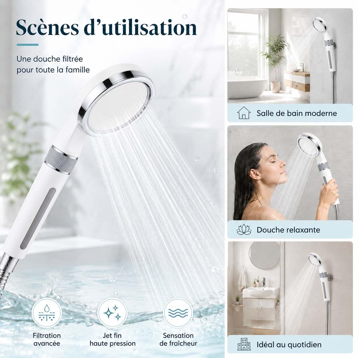 Seoni Pommeau De Douche Filtrante, 2027 New Pommeau De Douche Seoni, DéBit RéGlable, Installation Facile, Universel (1 Sets)