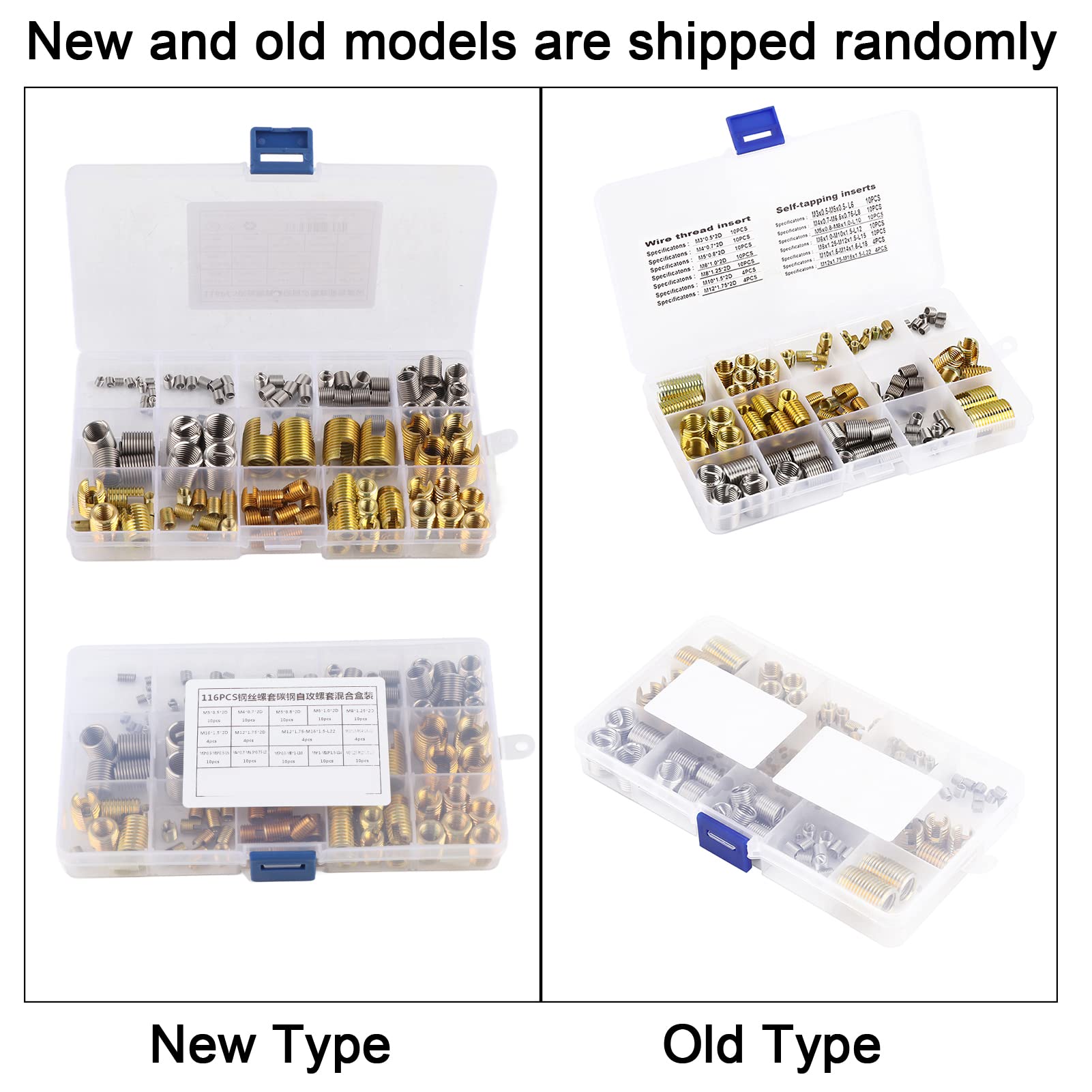 Inserts de Taraudage, 116 Pièces D'inserts à Fentes de Filetage Autotaraudeur et Ensemble combiné D'inserts de Filetage de Fil D'acier, Outil de Réparation de Renforcement de