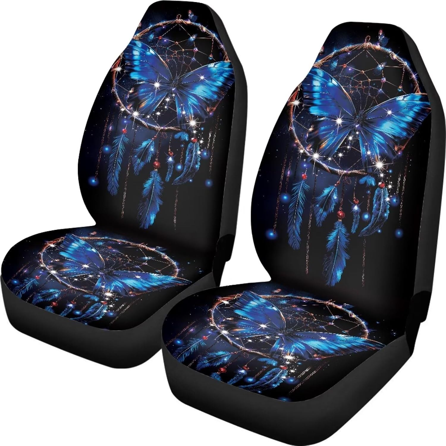 2 PCS Butterfly Car Seat Covers Dream Catcher Print Front Auto Seat Cover Car Bucket Seats Protector Covers Universal fit for SUV Sedan Van
