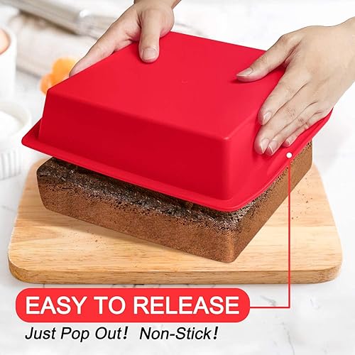 Miniatura 3 de Walfos Molde cuadrado de silicona para tartas de 8 pulgadas con agarres antideslizantes, antiadherente y libre de BPA, perfecto para brownie,