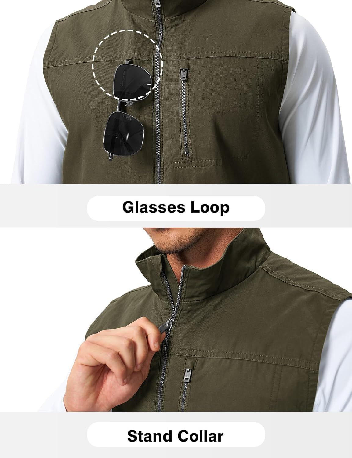 Rdruko Men's Safari Vest, Lightweight Casual Cotton Full Zip Vest with 4 Pockets for Work Utility Travel Hiking Fishing