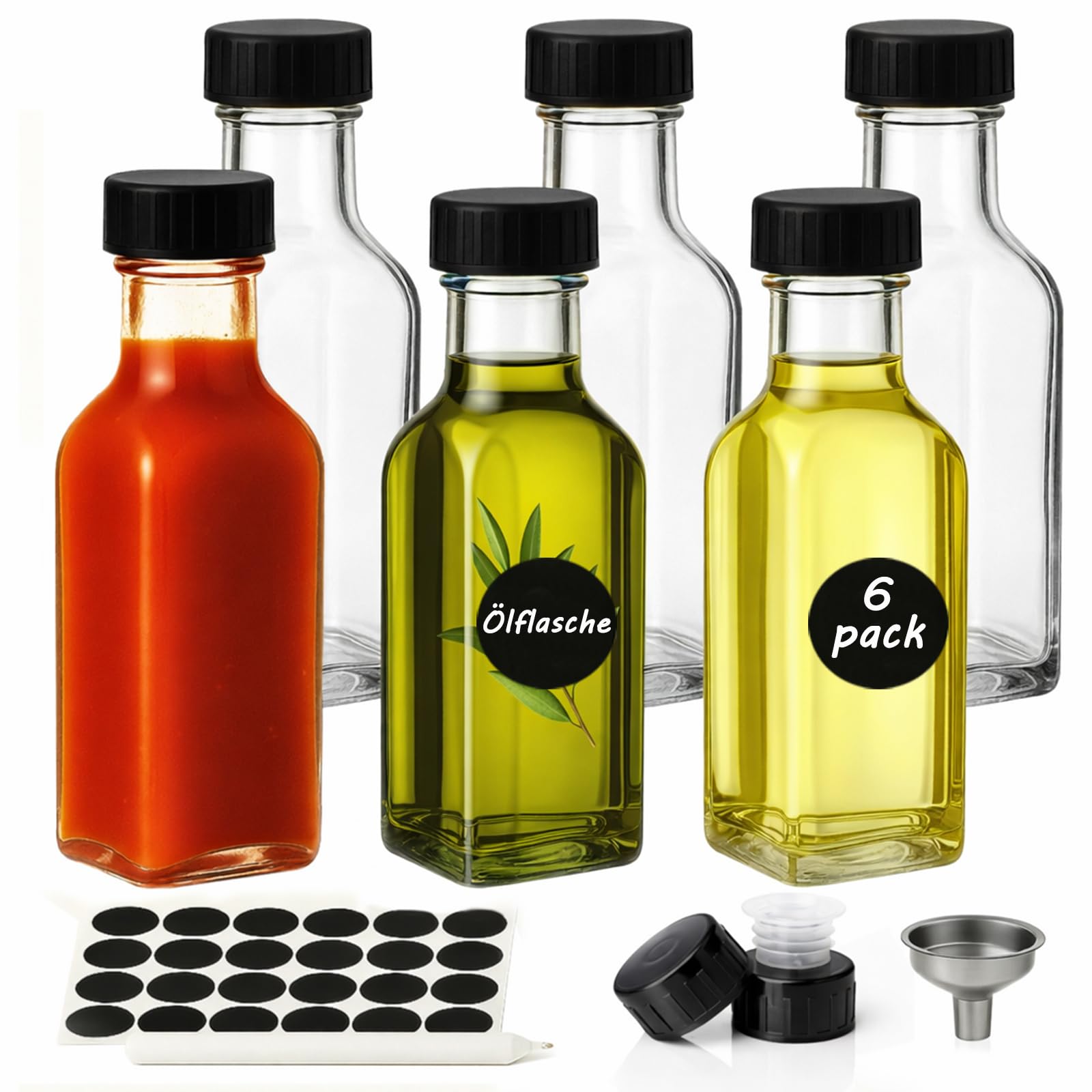 WERTIOO Ölflasche 5oz/150ml, 6 Stück Olivenöl Flasche, Ölspender Glas, Essig und Ölflaschen set Perfekt zum Aufbewahren von Saucen und Getränken Küche, Haushalt & Wohnen