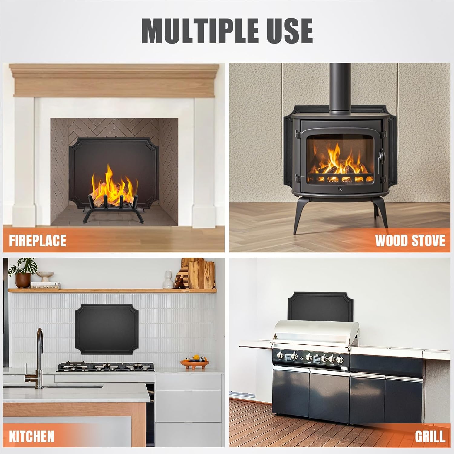 INNO STAGE 18 Inch Fireback for Fireplace- Iron Fireplace Back Plates with Feet, Fireplace Wall Protection, Fireplace Heat Reflect, Black