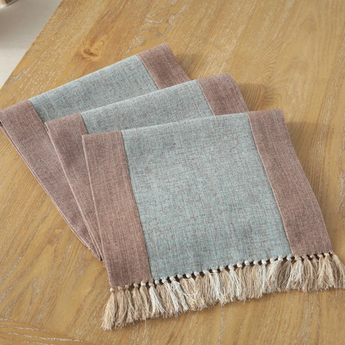 Sosoport Runner da Tavola Frange 220cm in Cotone Blu per Casa