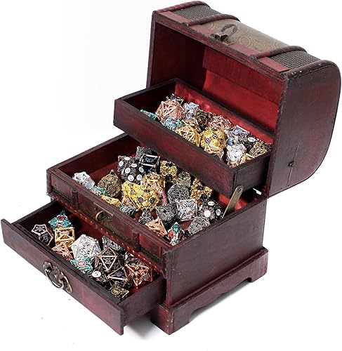 Miniatura 2 de KakapopoTCG C1 - Cofre de madera con cajón para coleccionables, monedas de fantasía, juegos de cartas, contador de dados, caja de joyería, juegos de