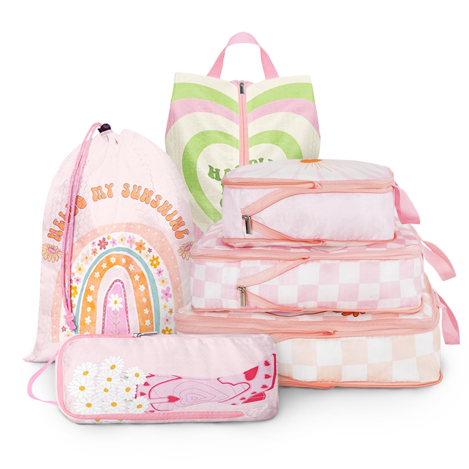 6 Pcs Compression Packing Cubes for Travel, Waterproof Luggage Organizer Washable Storage Bags Set - Packaging Cubes for Backpack Travel and Carry-Ons