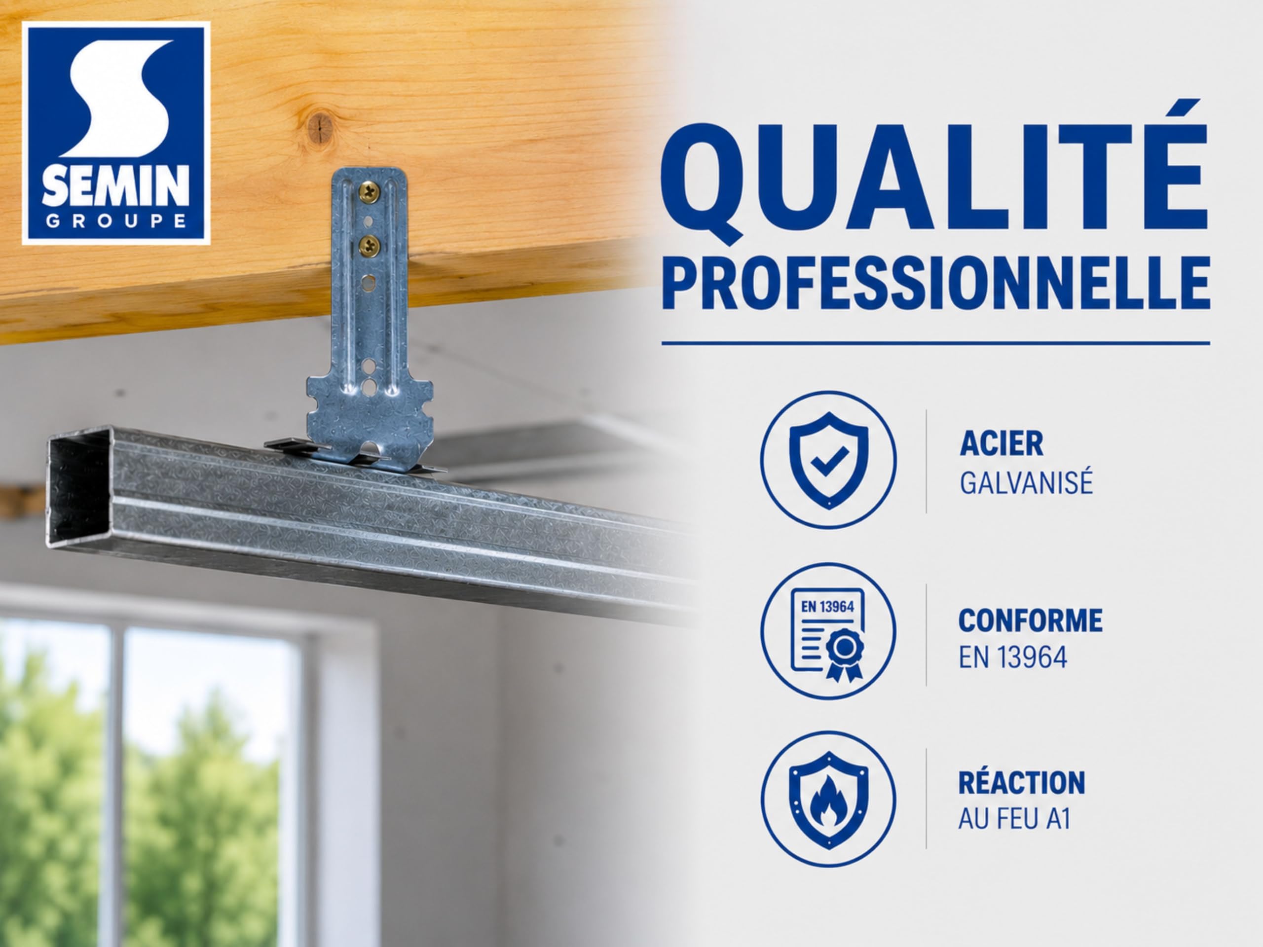 SEMIN Suspentes Courtes F47 80 mm – 2 Boîtes de 100 – Acier Galvanisé 75/100 – Fixation Plafonds Suspendus & Faux Plafonds – Compatible Fourrures F47 – Pose Rapide par Clipsage