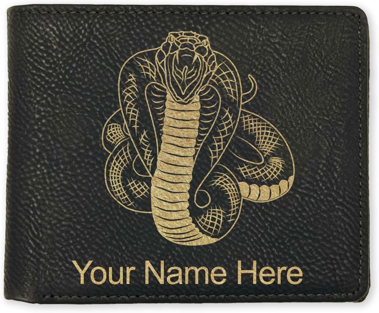 LaserGram Faux Leather Bi-Fold Wallet, Cobra Snake, Personalized Engraving Included (Carbon Fiber Black with Silver)