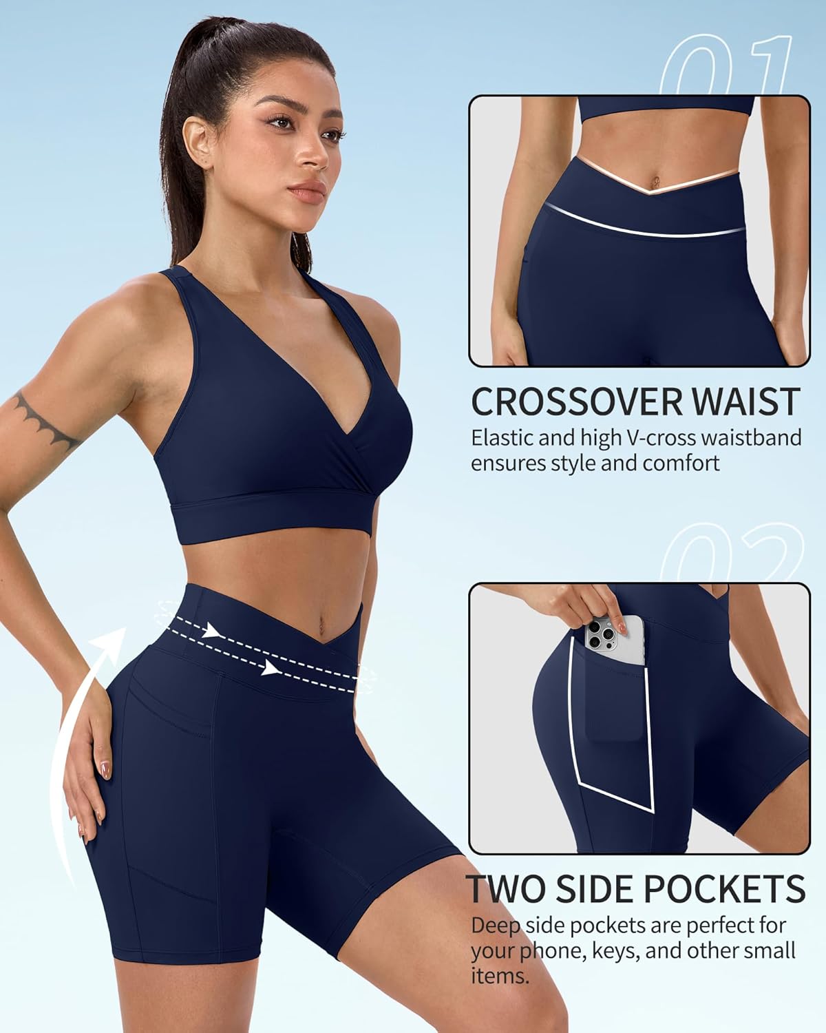 レディース バイカーショーツ クロスオーバー ハイウエスト アスレチック ショーツ ワークアウト ランニング ヨガ ジム ショーツ