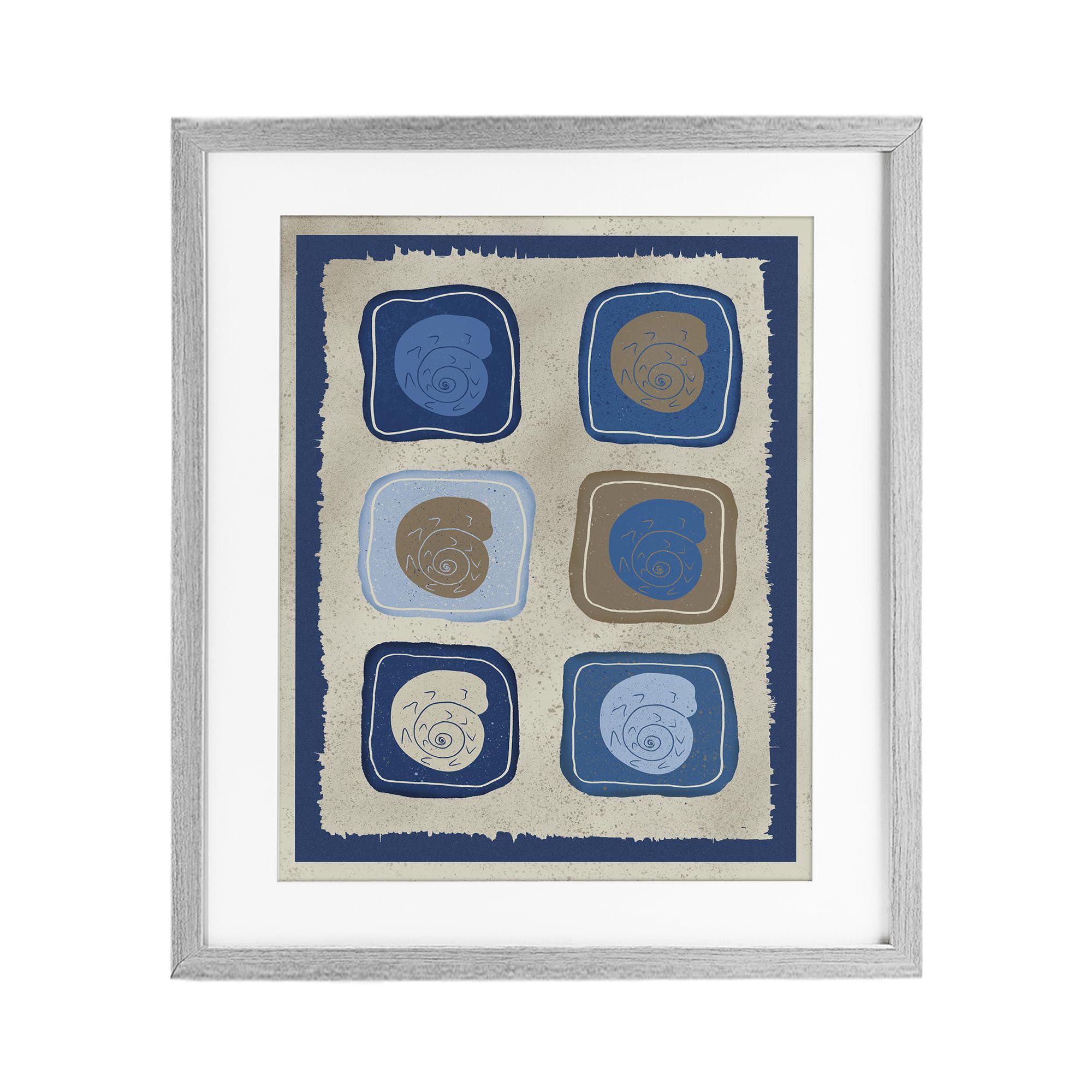 Stupell Industries Farmhouse Gray (Textured) 'Blue Blocked Nautilus'| Framed Print Under Glass