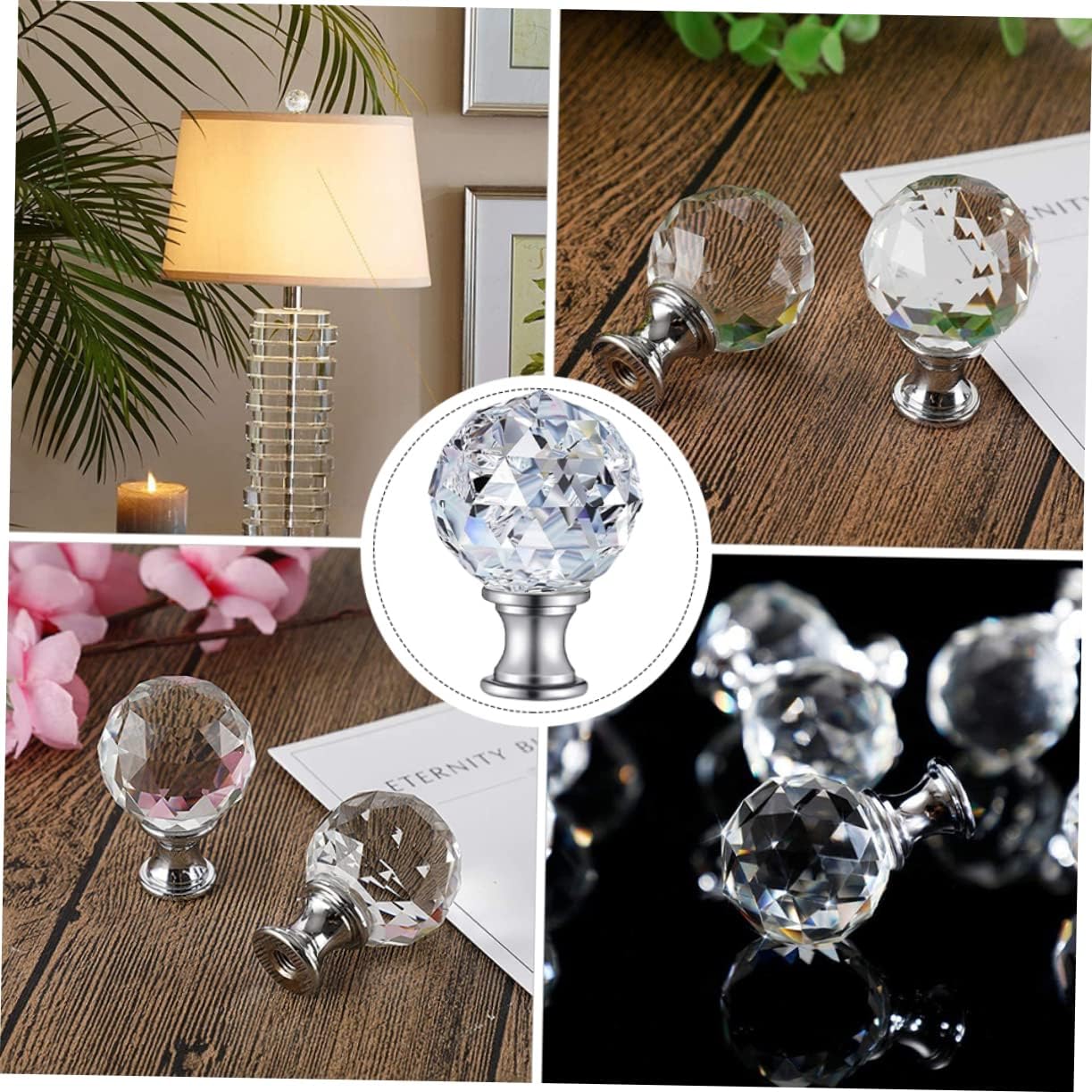 Balacoo 2pcs Crystal Lamp Shade Holder Decorative Harp Knob Finial for Table and Floor Lamps and Reusable Light Fixture Accessory Room Ambiance