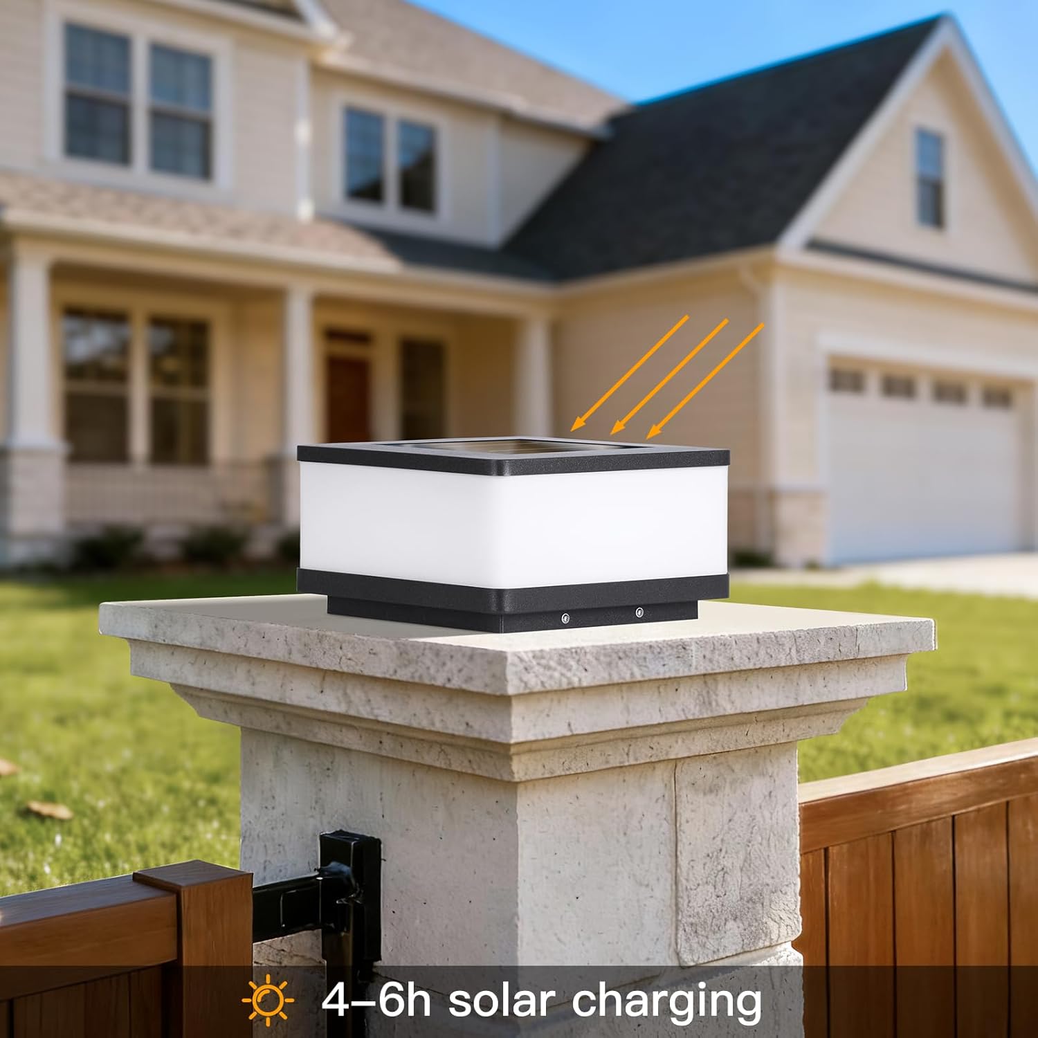 Solar Post Lights, 10" Glass Waterproof Outdoor Lamp Post Light with Replaceable E26 Bulb, 3000K LED Pillar Lights Outdoor, Dusk to Dawn Column Light for Patio Fence Yard Garden Decoration