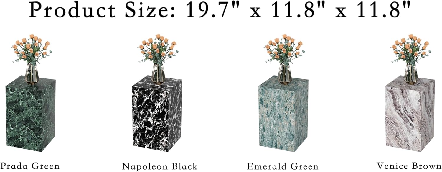 Modern Marble Side Table, 20" Small Square End Table for Living Room, Bedroom, Exhibition Hall, Suitable for Displaying Vases, Statues, Table Lamps, etc.(MAXCAP: 90 Lbs) Venice Brown