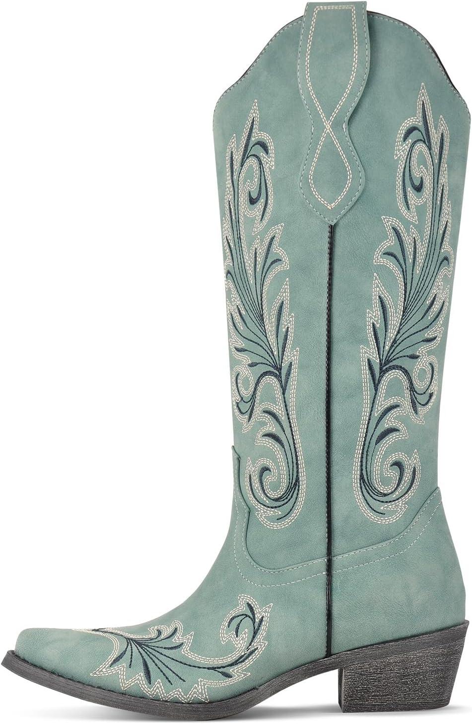 Richealnana Women's Western Cowboy Block Heel Embroidered Pull On Boots