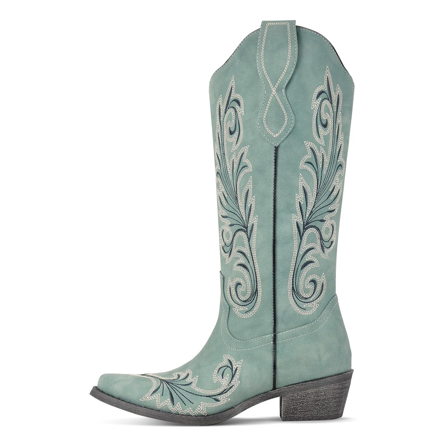 Richealnana Womens Western Cowboy Block Heel Embroidered Pull On Boots