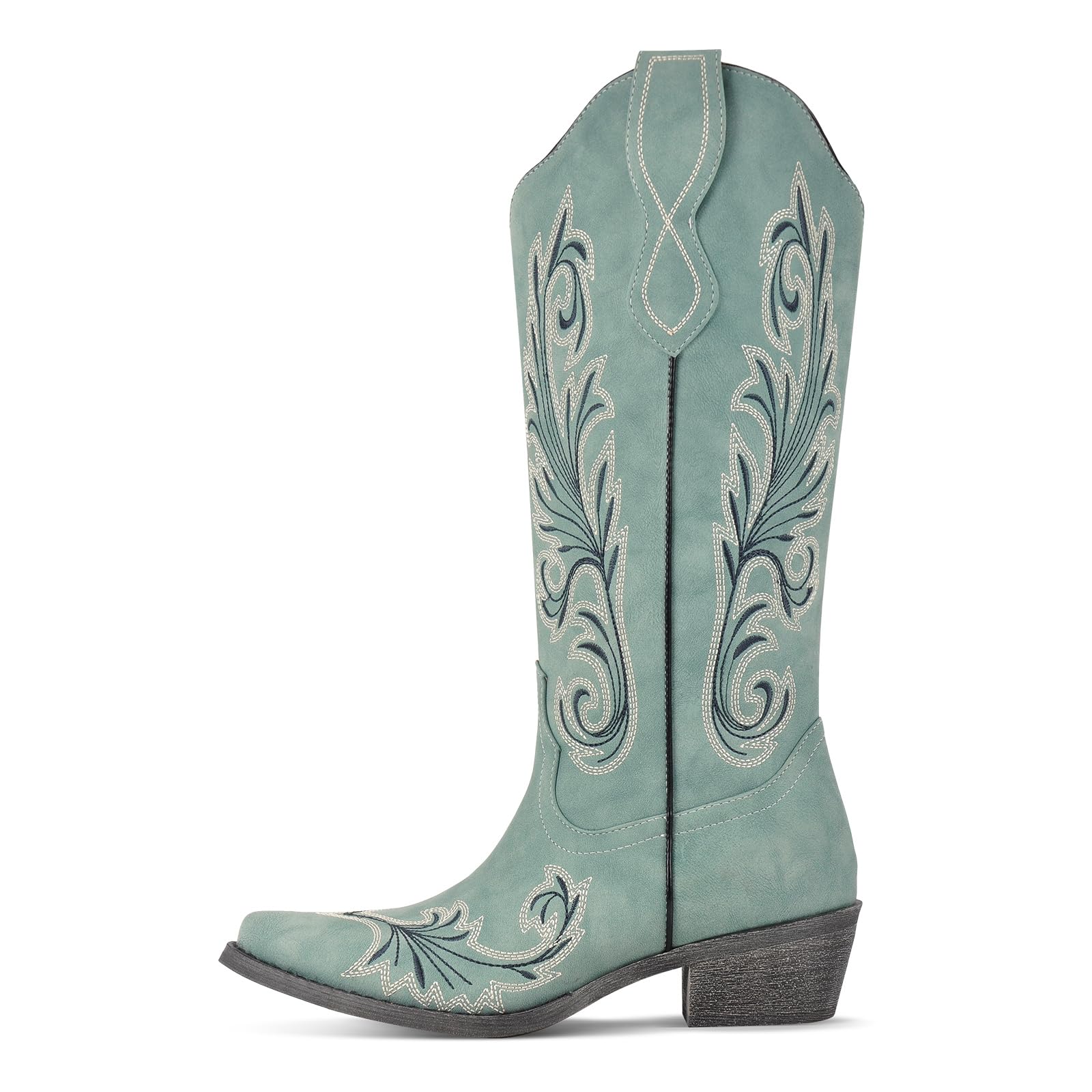 Richealnana Womens Western Cowboy Block Heel Embroidered Pull On Boots