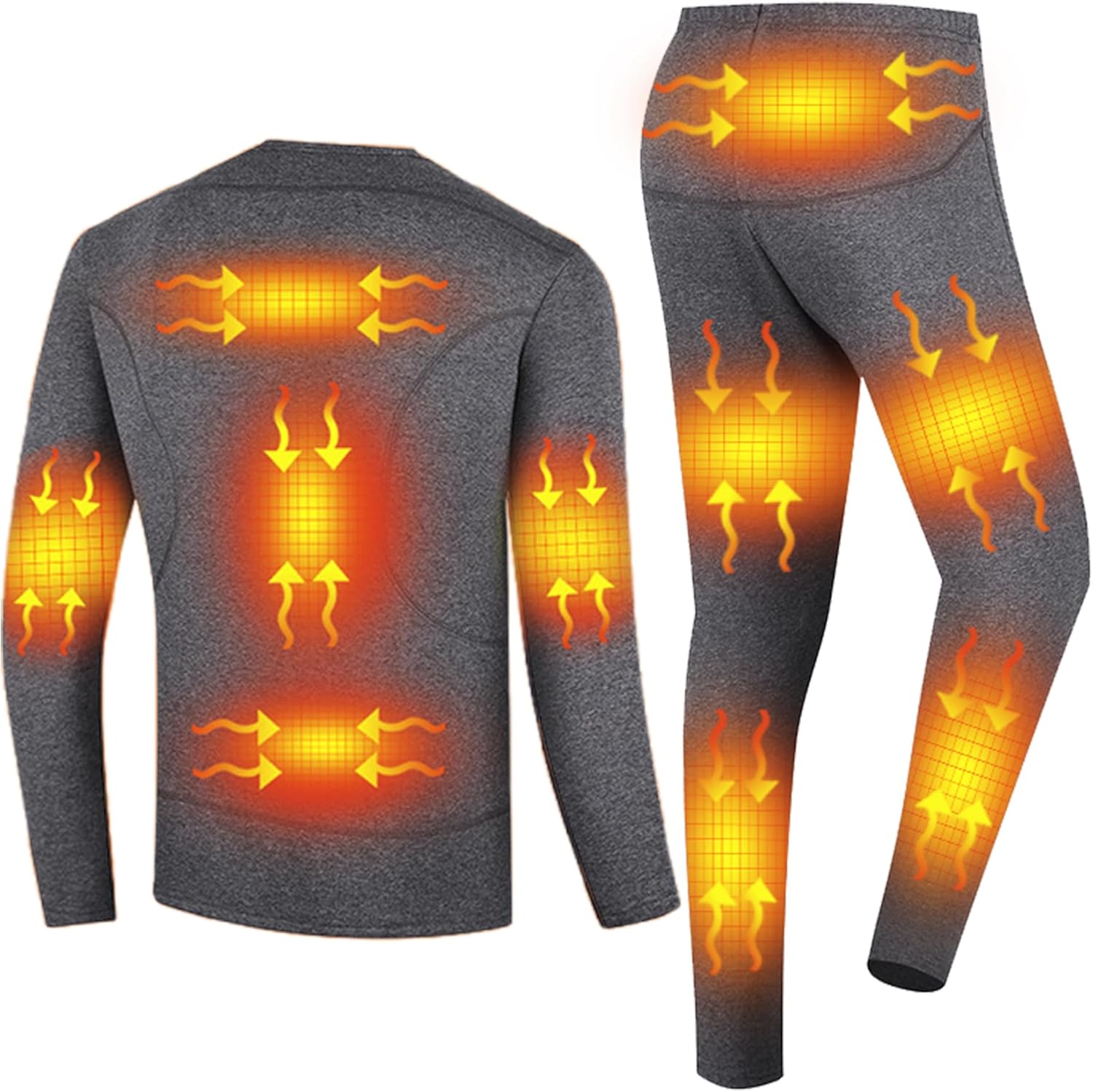 Men Heating Underwear Shirt and Pant, Electric Thermal Baselayer Top Bottom Outdoor Heated Long John Set for Hunting