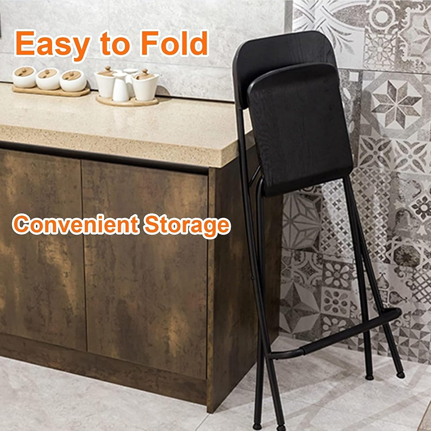 Folding Breakfast -Stool, Home Kitchen High Chair with Back Rest, Portable Adult Tall Stool Footrest (Color : Wood, Size 74cm/29in) (Wood 74cm/29in)