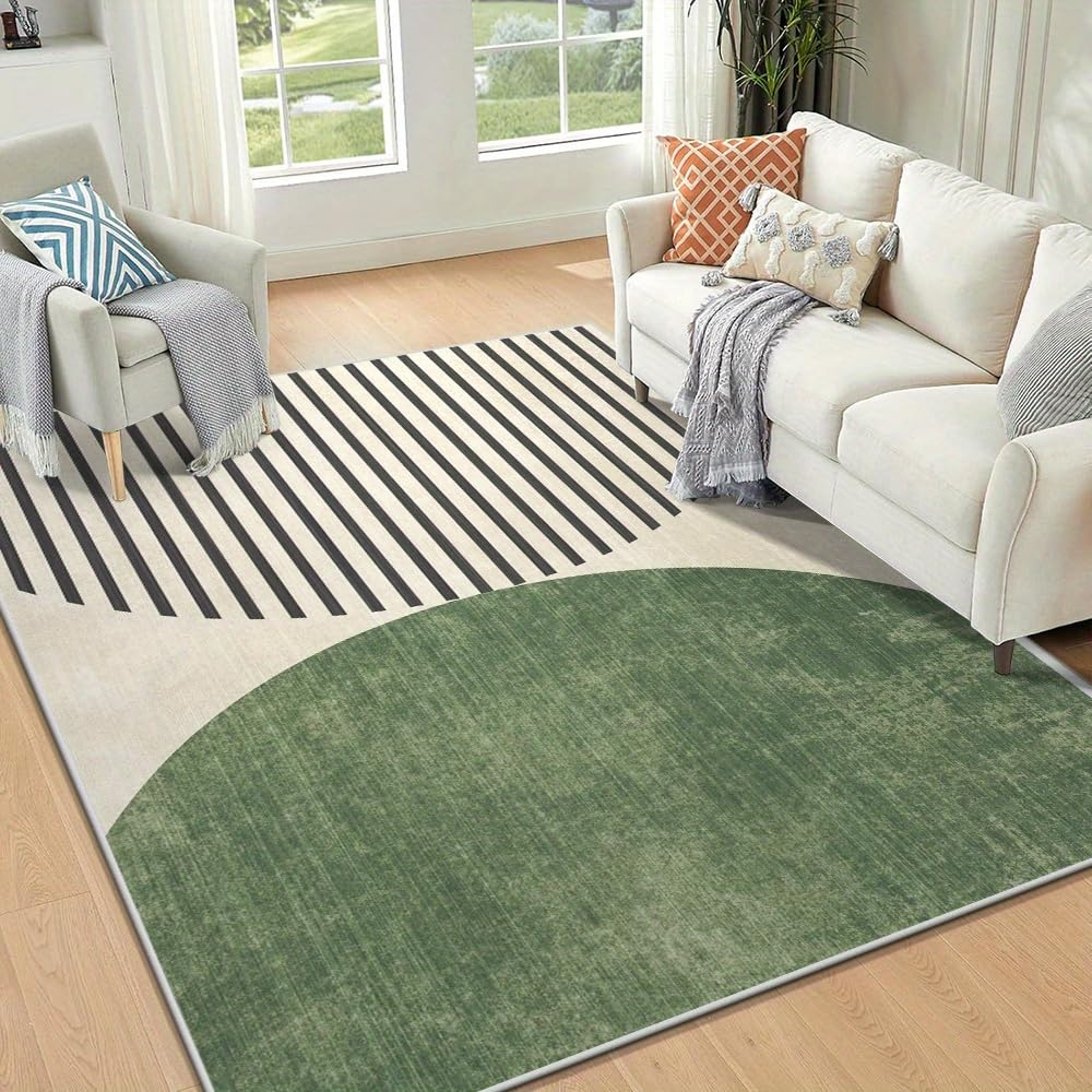 Tapis de salon lavable et antidérapant vert bohème 160x240cm