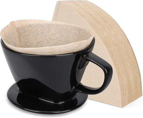 Miniatura 7 de Segarty Juego de cafetera vertida, gotero de café de cerámica blanca de una sola taza con 200 filtros de cono de tamaño #2, cafetera manual de goteo