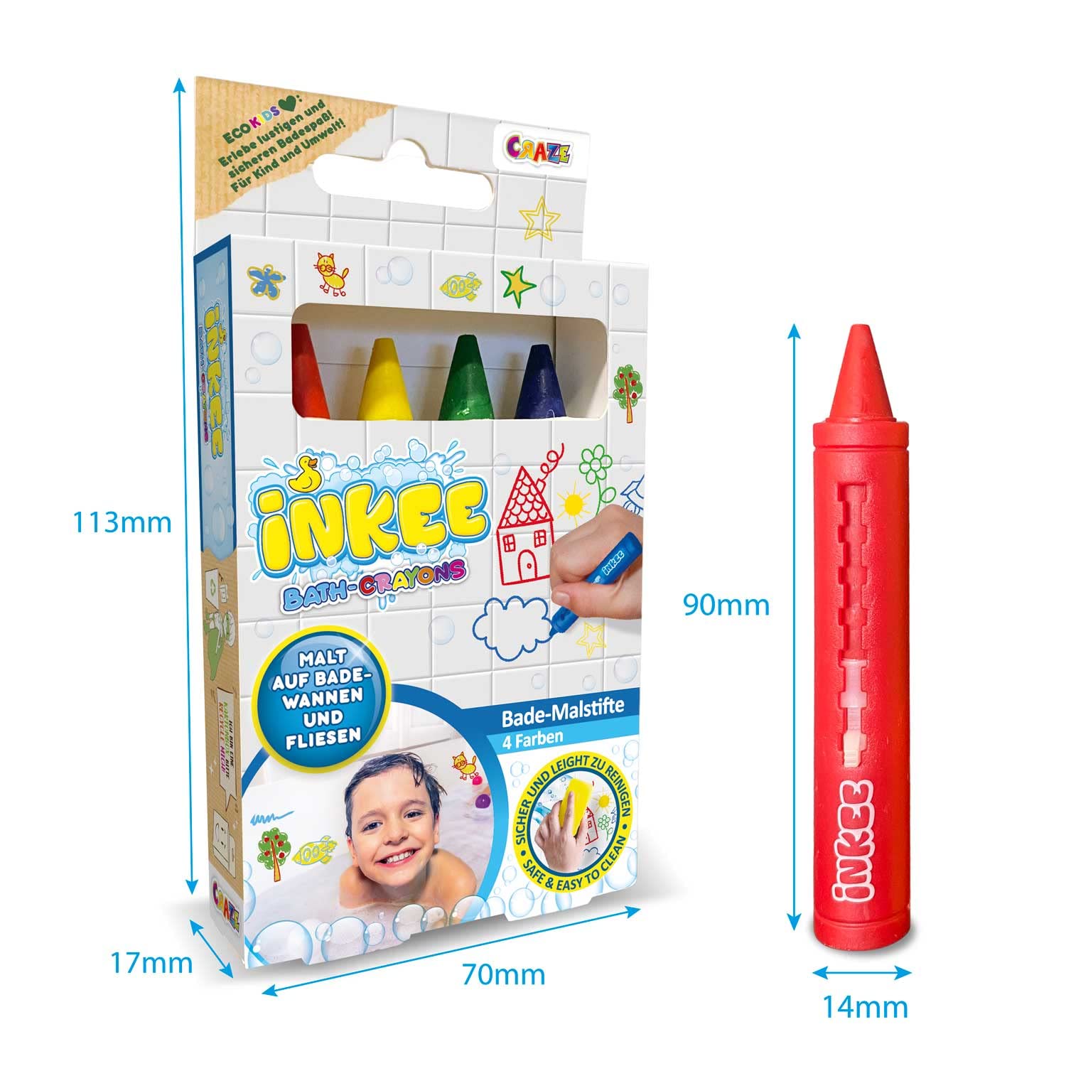 INKEE Crayons Toys wanna, kule do kąpieli dla dzieci, kredki do kąpieli, 4 sztuki, wielokolorowe