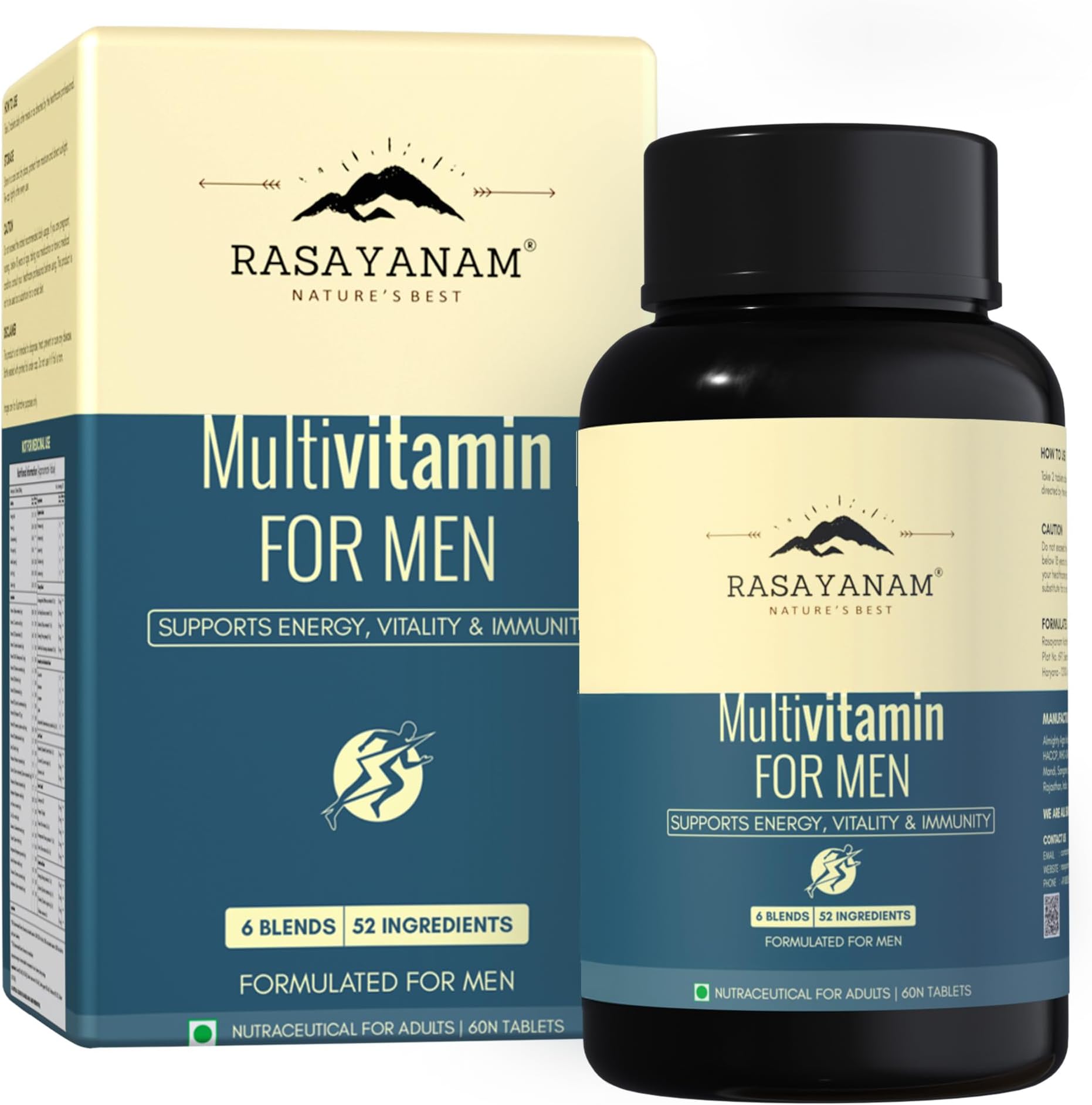 Multivitamin for Men | 52 Ingredients with 100% RDA of Vitamins & Minerals | Energy, Immunity, Performance, Bone, Joint & Heart Health | Daily Multivitamin Tablet for Men - 60 Tablets