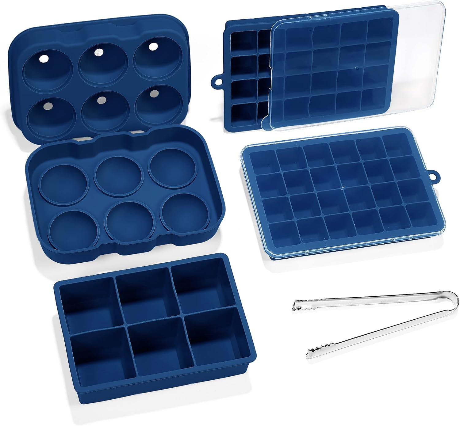 To encounter Ice Cube Trays, Silicone Ice Ball Maker with Lid, Large Square Ice Cube Molds and 2 Pack 24 Cubes per Tray for Cocktail, Whiskey, Baby Food, Chocolate with Stainless Steel Ice Tongs