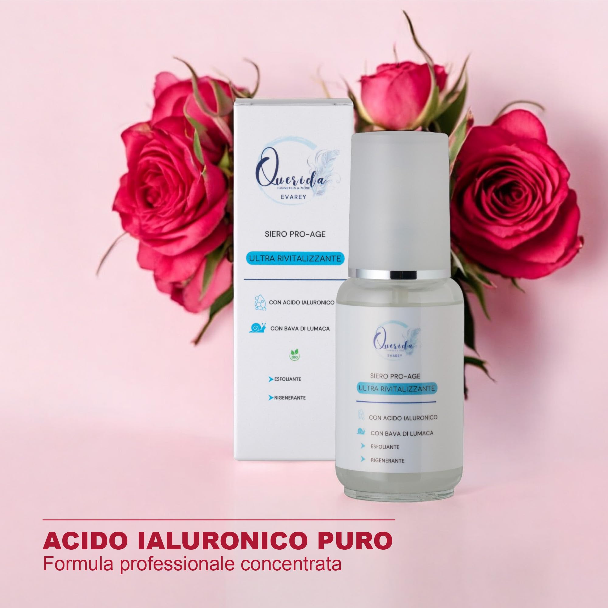 Querida ProAge Gesichtsserum mit Schneckenschleim und Hyaluronsäure, biologisches Peeling, regenerierend, Anti-Age, hergestellt in Italien, 50 ml