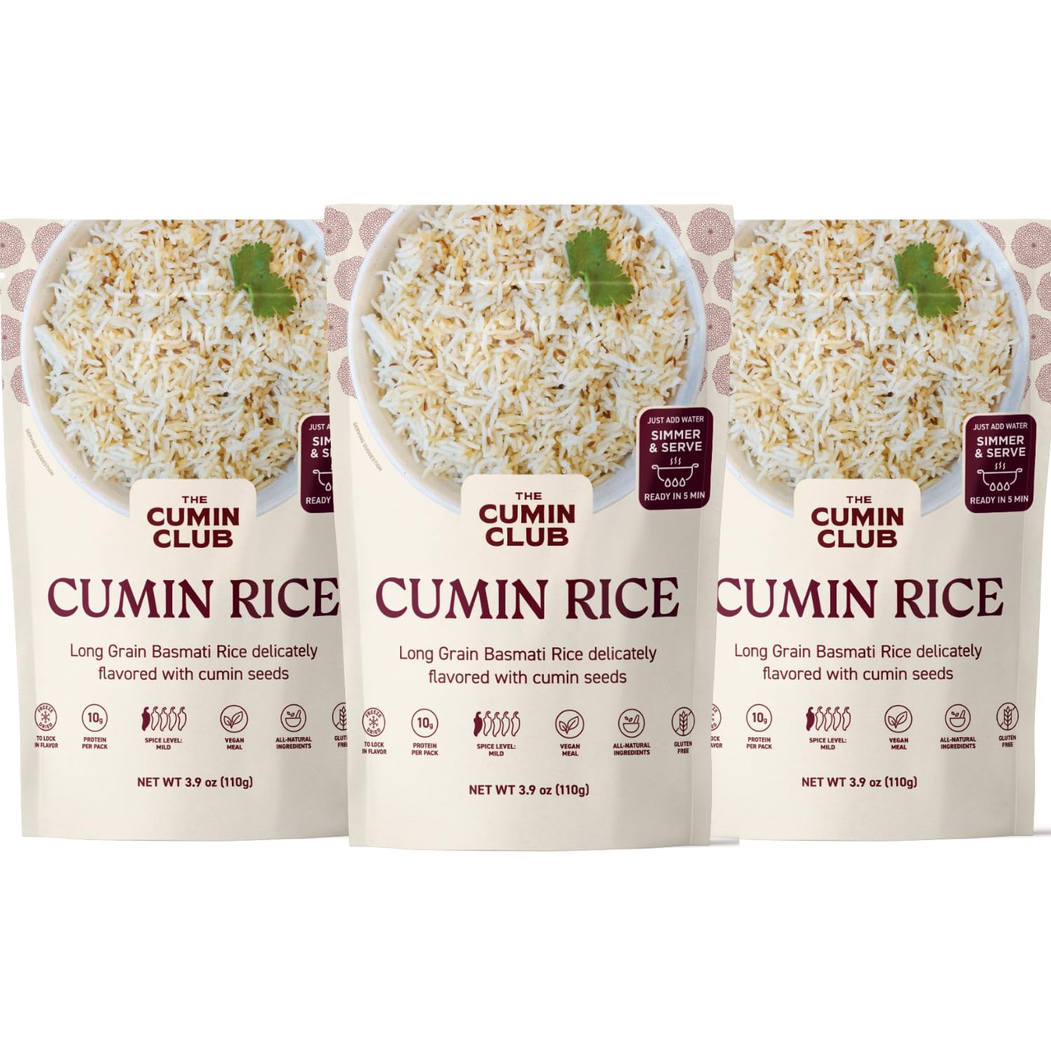 The Cumin Club Basmati Cumin Rice - Easy, Healthy, and Irresistibly Flavorful - Instant Meals Effortless Cooking & Wholesome Goodness - Ready to Eat Indian Food - Pack of 3