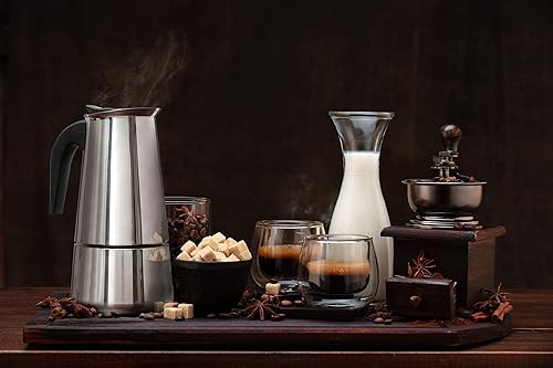 Miniatura 9 de Mixpresso Olla de café expreso Greca de 6 tazas de 10.1 fl oz/10 onzas, olla moka con diseño de percolador de café, cafetera de acero inoxidable